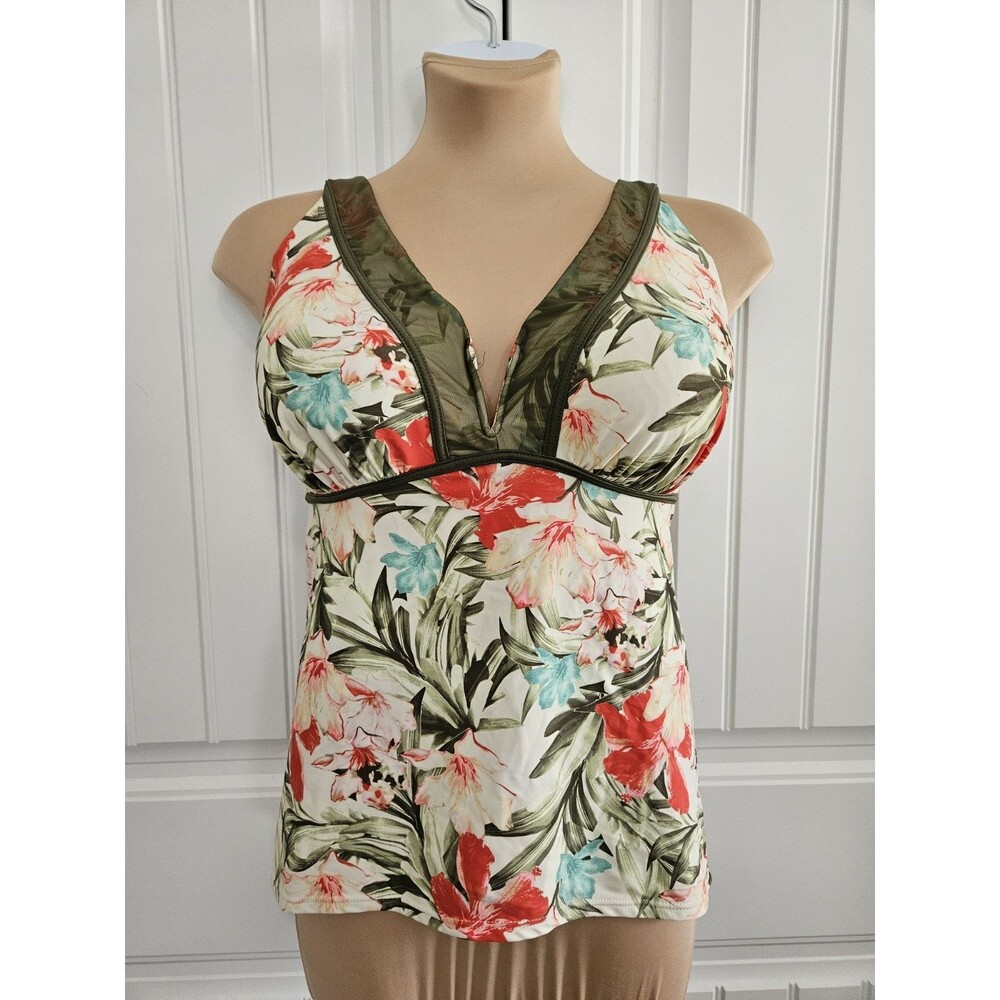 Swim By Cacique Exotic Floral Underwire Tankini Top Sz 42 DD Balconette Adjustab
